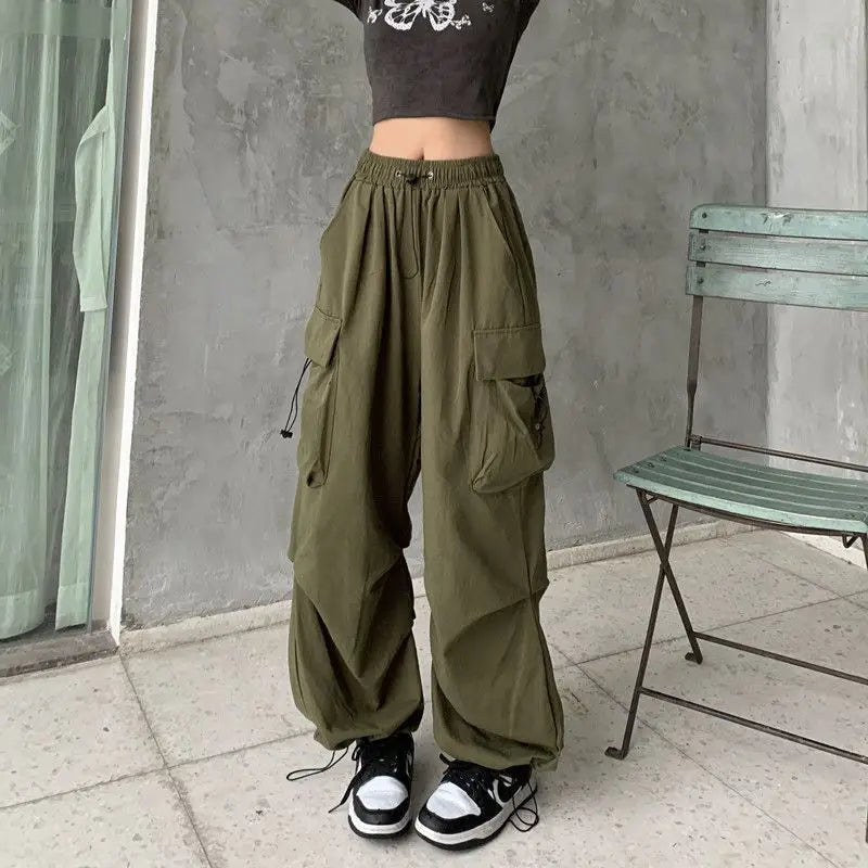 Casual Joggers Tech, Low Waist Drawstring, Wide Leg Baggy Trousers