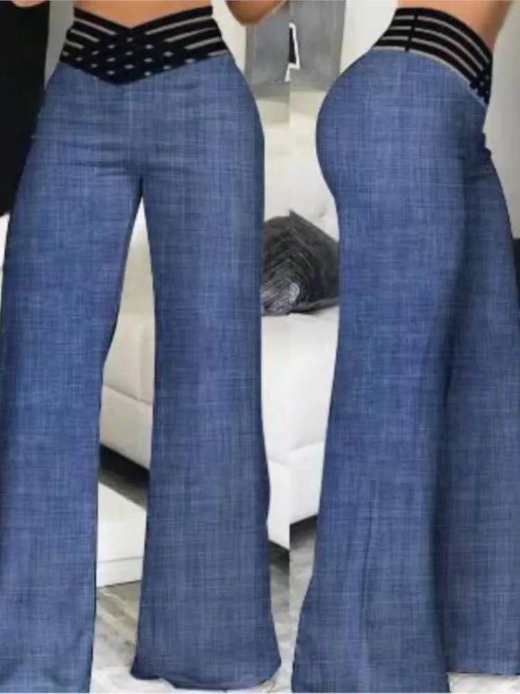 Casual Long Trousers, High Waist Flared Pants
