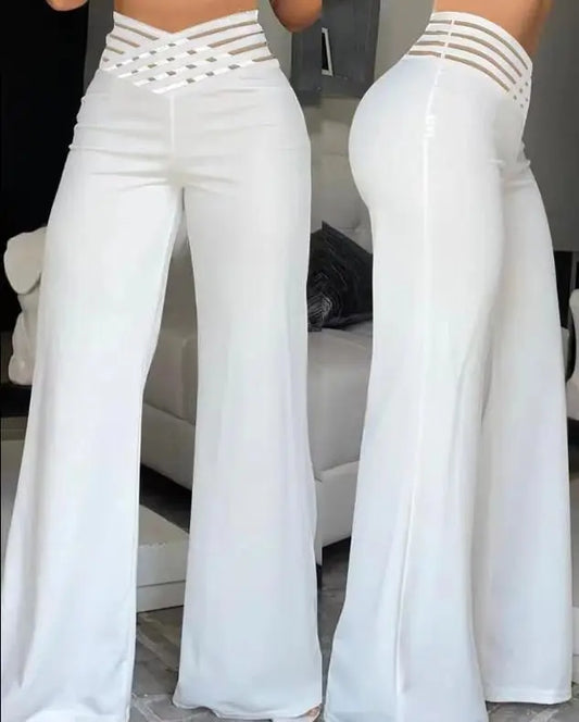 Casual Long Trousers, High Waist Flared Pants