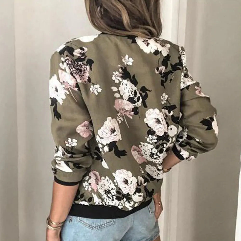 Elegant Retro Zipper Bomber Jacket