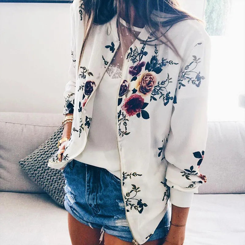 Elegant Retro Zipper Bomber Jacket