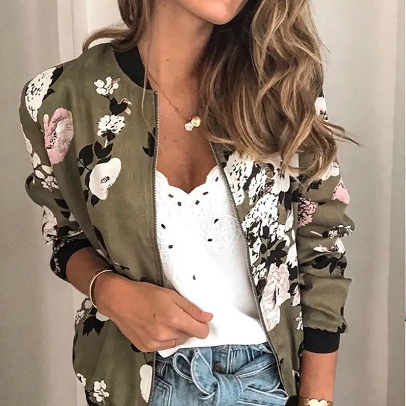 Elegant Retro Zipper Bomber Jacket