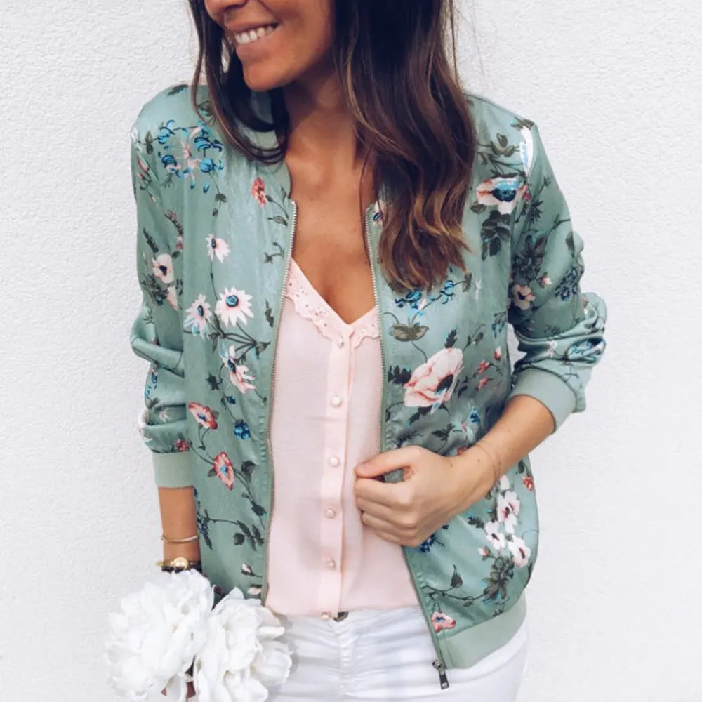 Elegant Retro Zipper Bomber Jacket