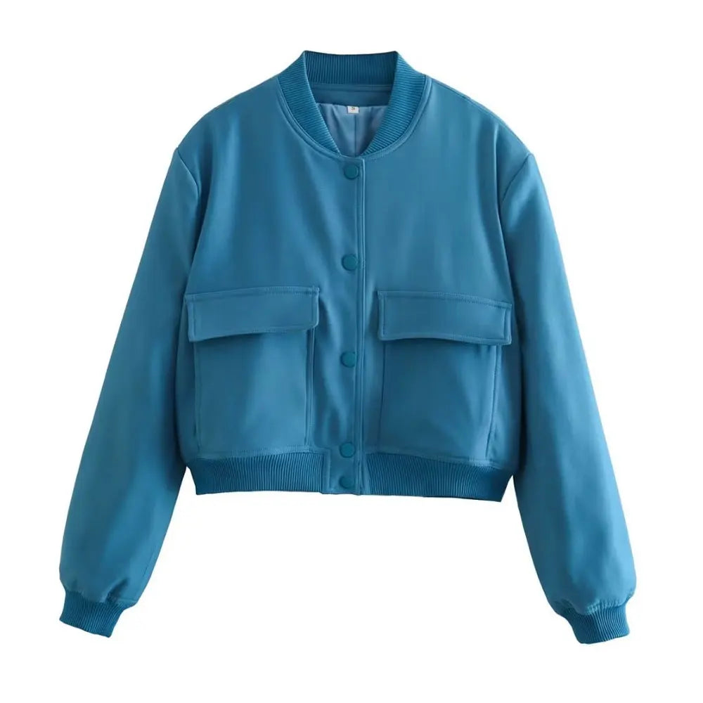 Bomber Jacket Long Sleeve Front Button