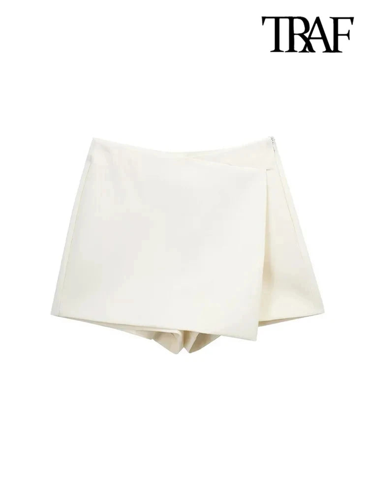 Asymmetric Shorts Skirts, Vintage High Waist, Side Zipper