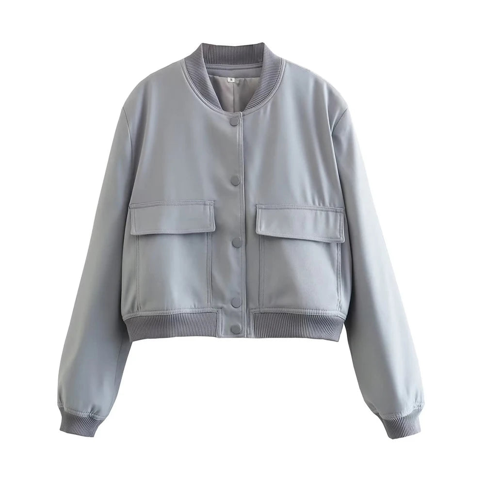 Bomber Jacket Long Sleeve Front Button