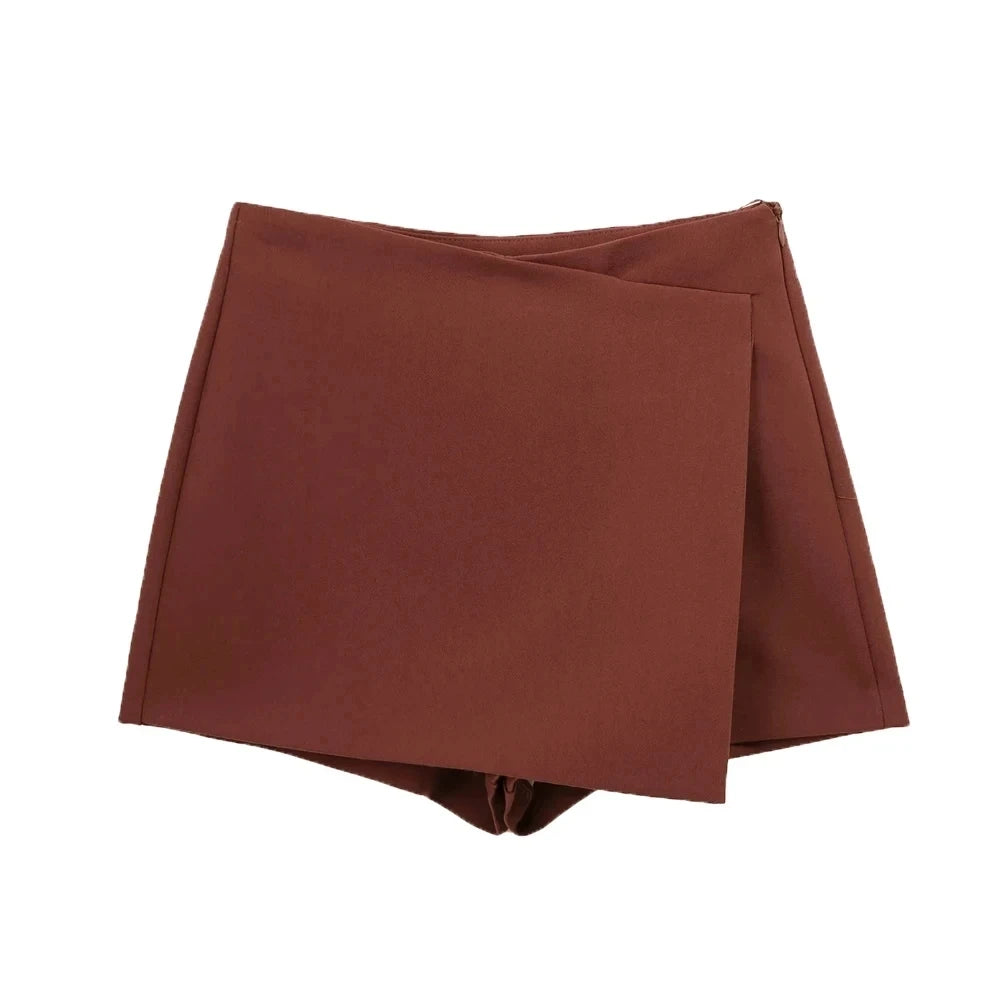 Asymmetric Shorts Skirts, Vintage High Waist, Side Zipper