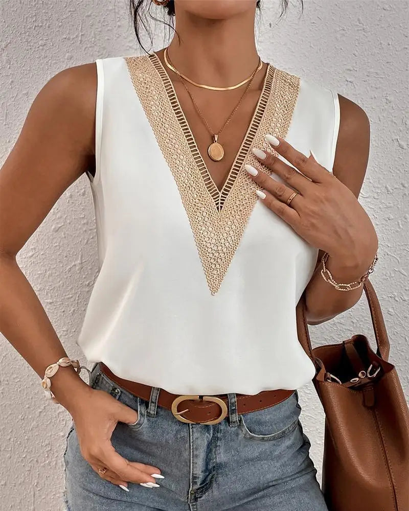 Sleeveless V-neck Lace Loose Tank Top