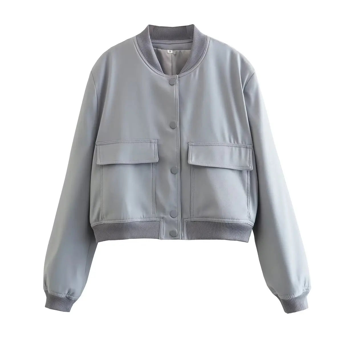 Bomber Jacket With Pockets, V-Neck Long Sleeves