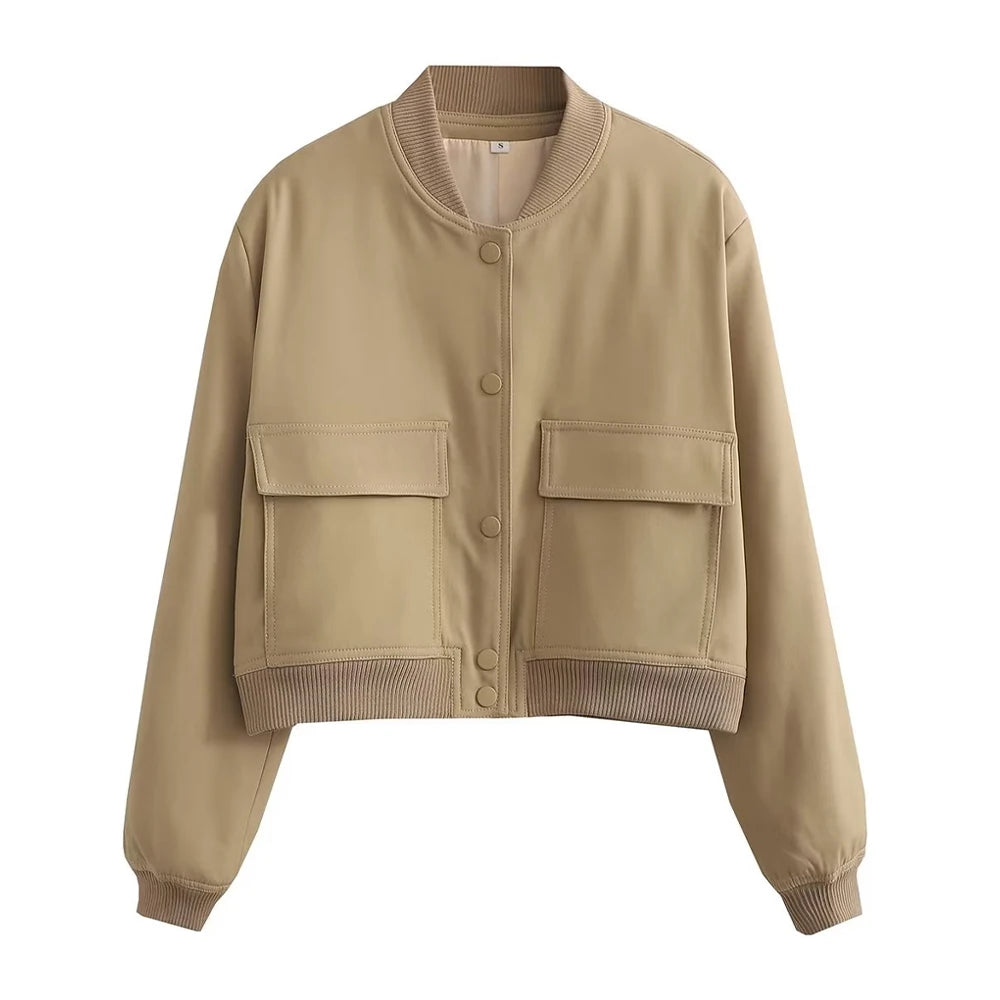 Bomber Jacket Long Sleeve Front Button