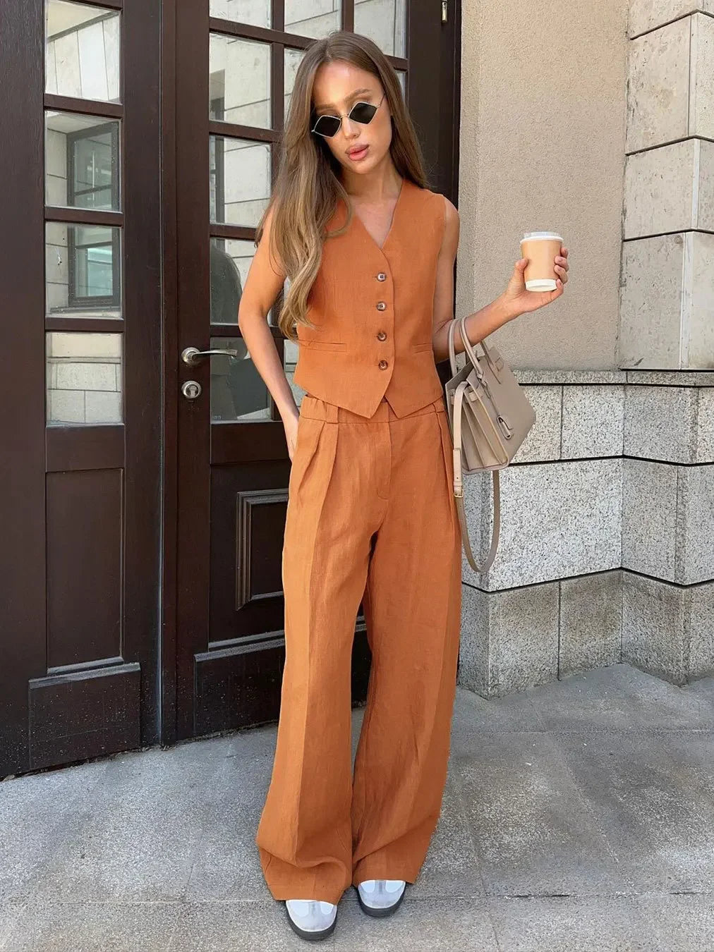 Linen Vest & Pants Two-Piece Outfit