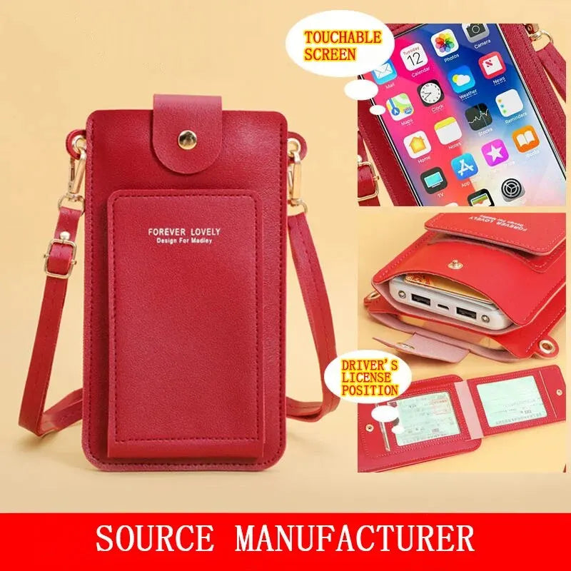 Leather Wallet Touch Screen For Cell Phone Use With Crossbody Shoulder Strap