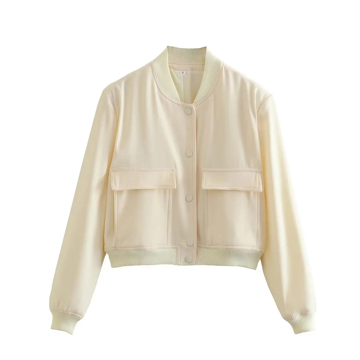 Bomber Jacket With Pockets, V-Neck Long Sleeves