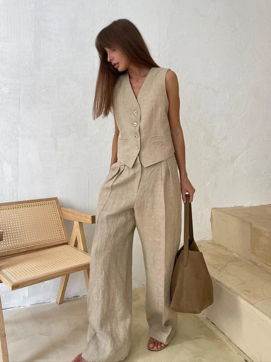 Linen Vest & Pants Two-Piece Outfit