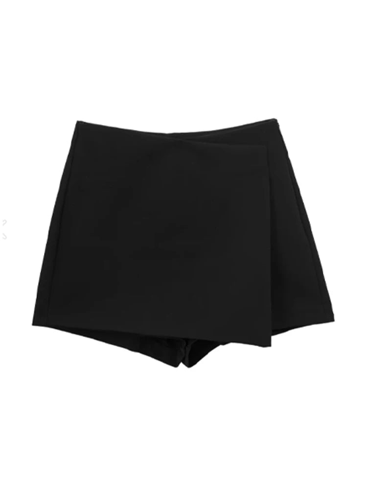 Asymmetric Shorts Skirts, Vintage High Waist, Side Zipper