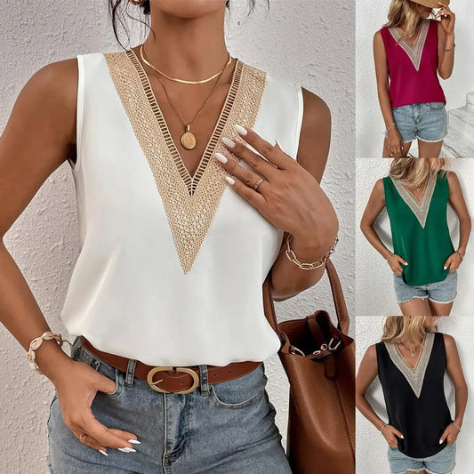 Sleeveless V-neck Lace Loose Tank Top