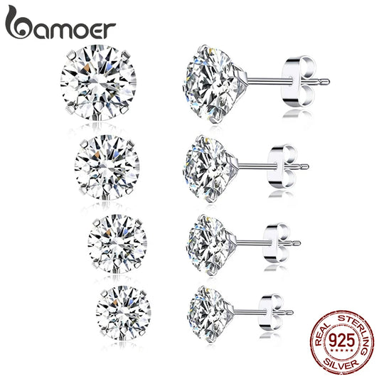 Stud Earrings 925 Sterling Silver, 4mm 5mm 6mm 7mm