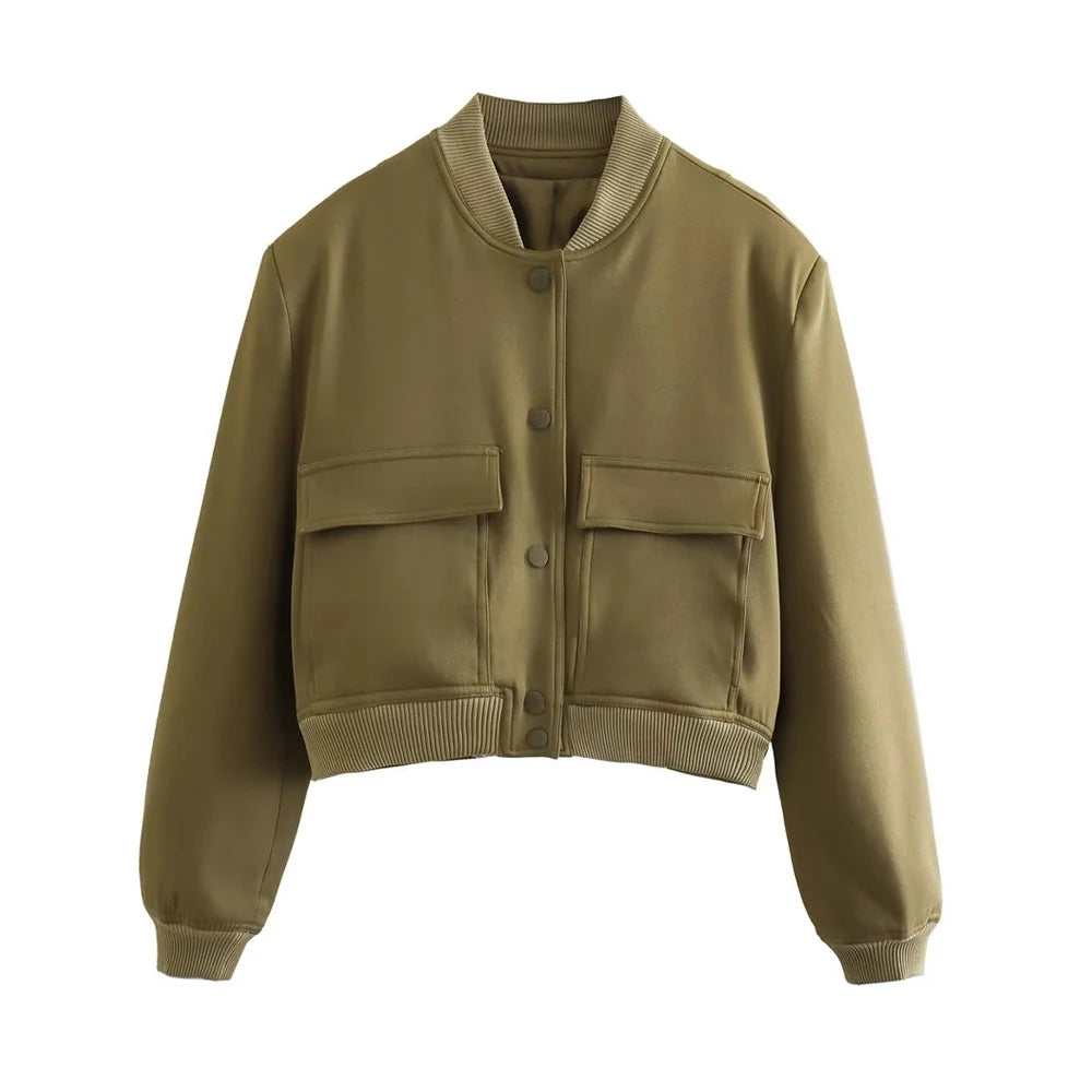 Bomber Jacket Long Sleeve Front Button