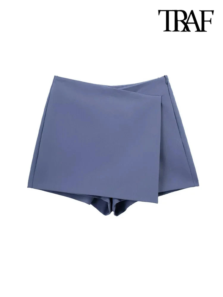 Asymmetric Shorts Skirts, Vintage High Waist, Side Zipper