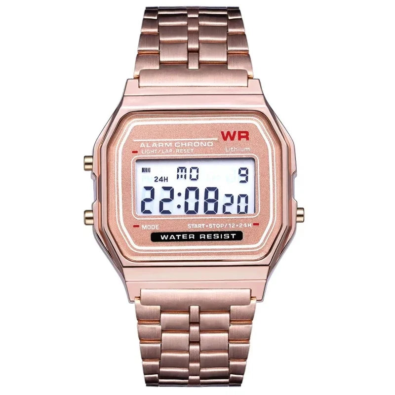 Steel Strap Watch, Multifunction LED Digital