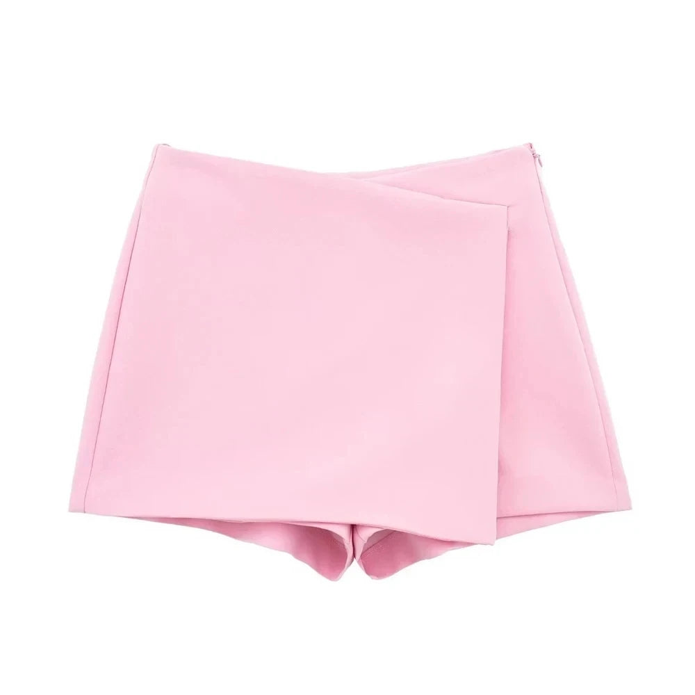 Asymmetric Shorts Skirts, Vintage High Waist, Side Zipper