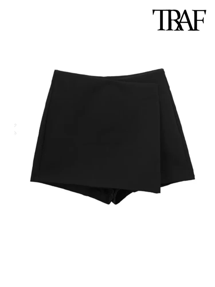 Asymmetric Shorts Skirts, Vintage High Waist, Side Zipper