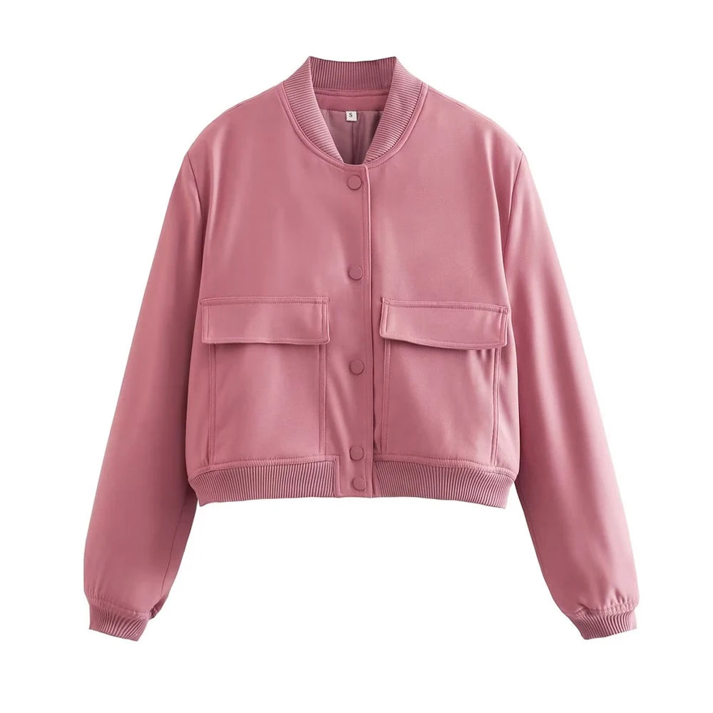 Bomber Jacket Long Sleeve Front Button