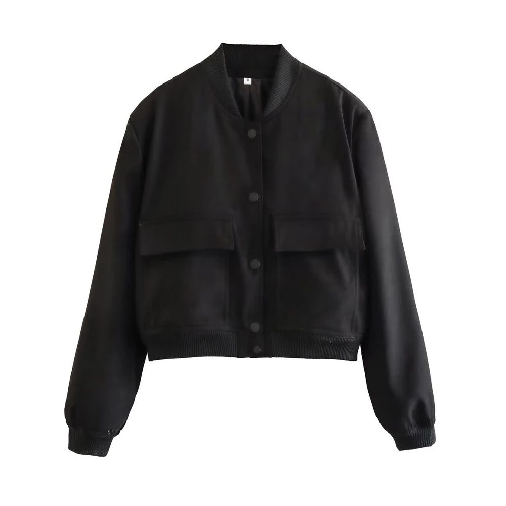 Bomber Jacket Long Sleeve Front Button