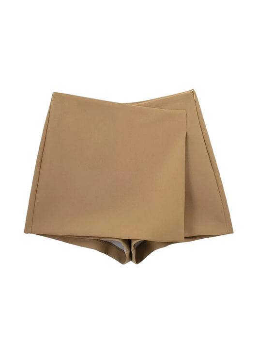 Asymmetric Shorts Skirts, Vintage High Waist, Side Zipper