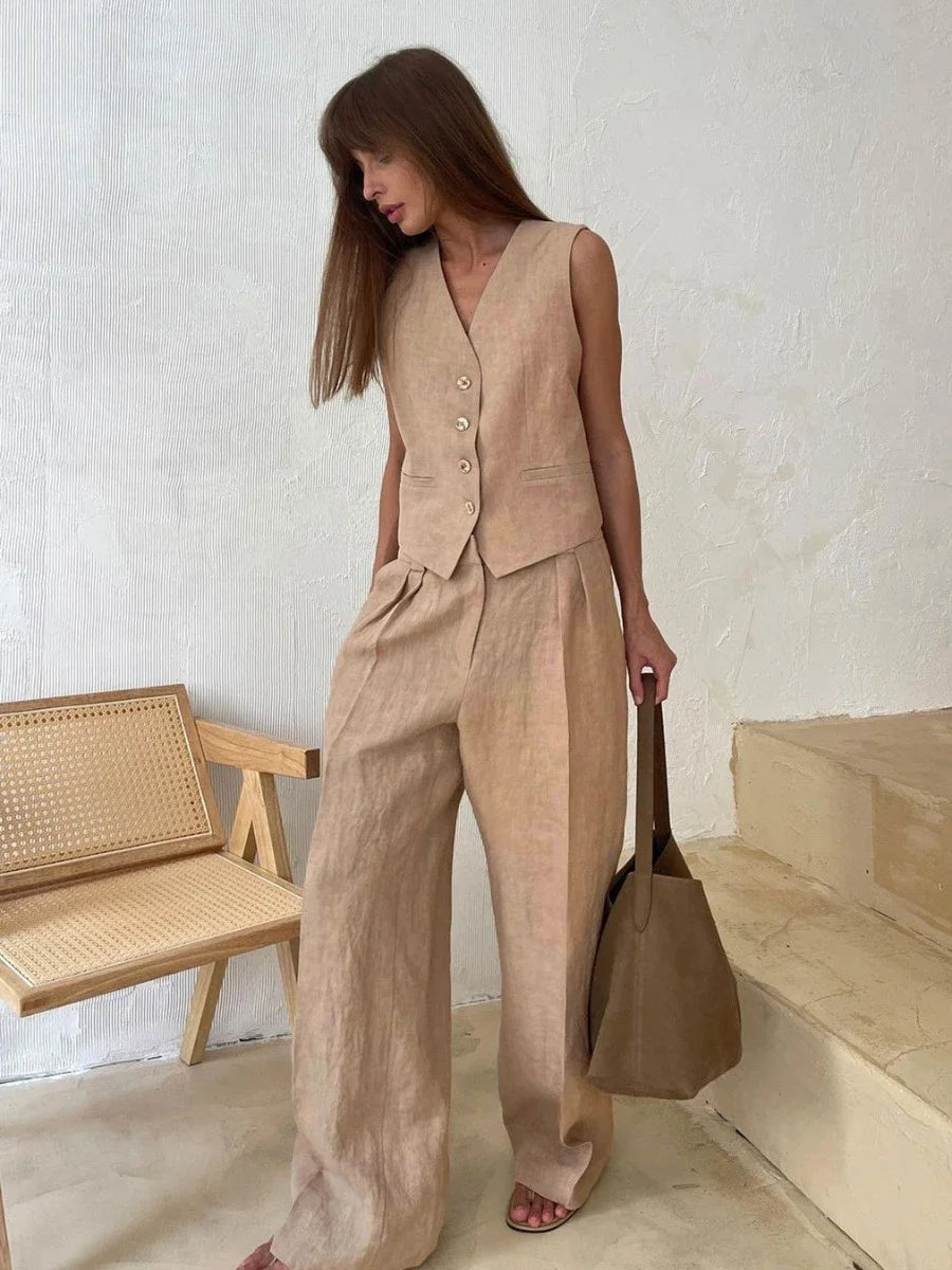 Linen Vest & Pants Two-Piece Outfit