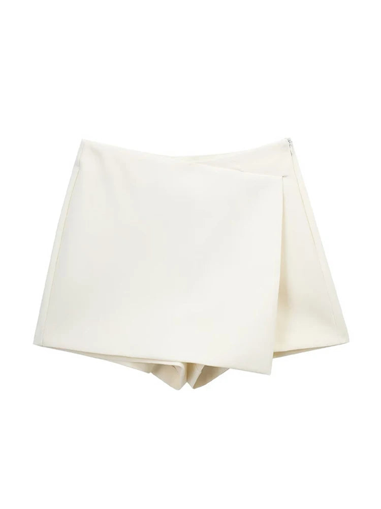 Asymmetric Shorts Skirts, Vintage High Waist, Side Zipper