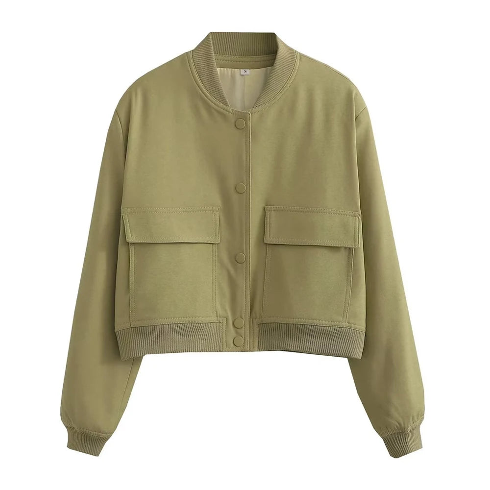 Bomber Jacket Long Sleeve Front Button