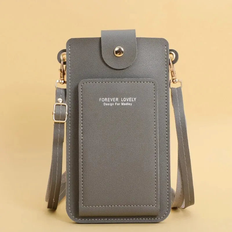 Leather Wallet Touch Screen For Cell Phone Use With Crossbody Shoulder Strap