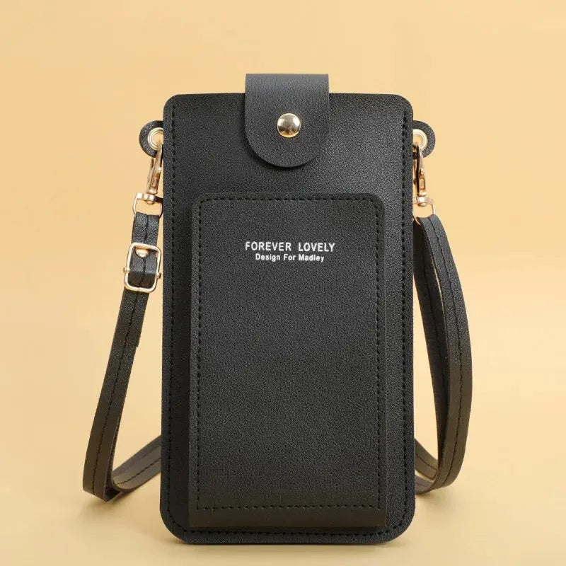 Leather Wallet Touch Screen For Cell Phone Use With Crossbody Shoulder Strap