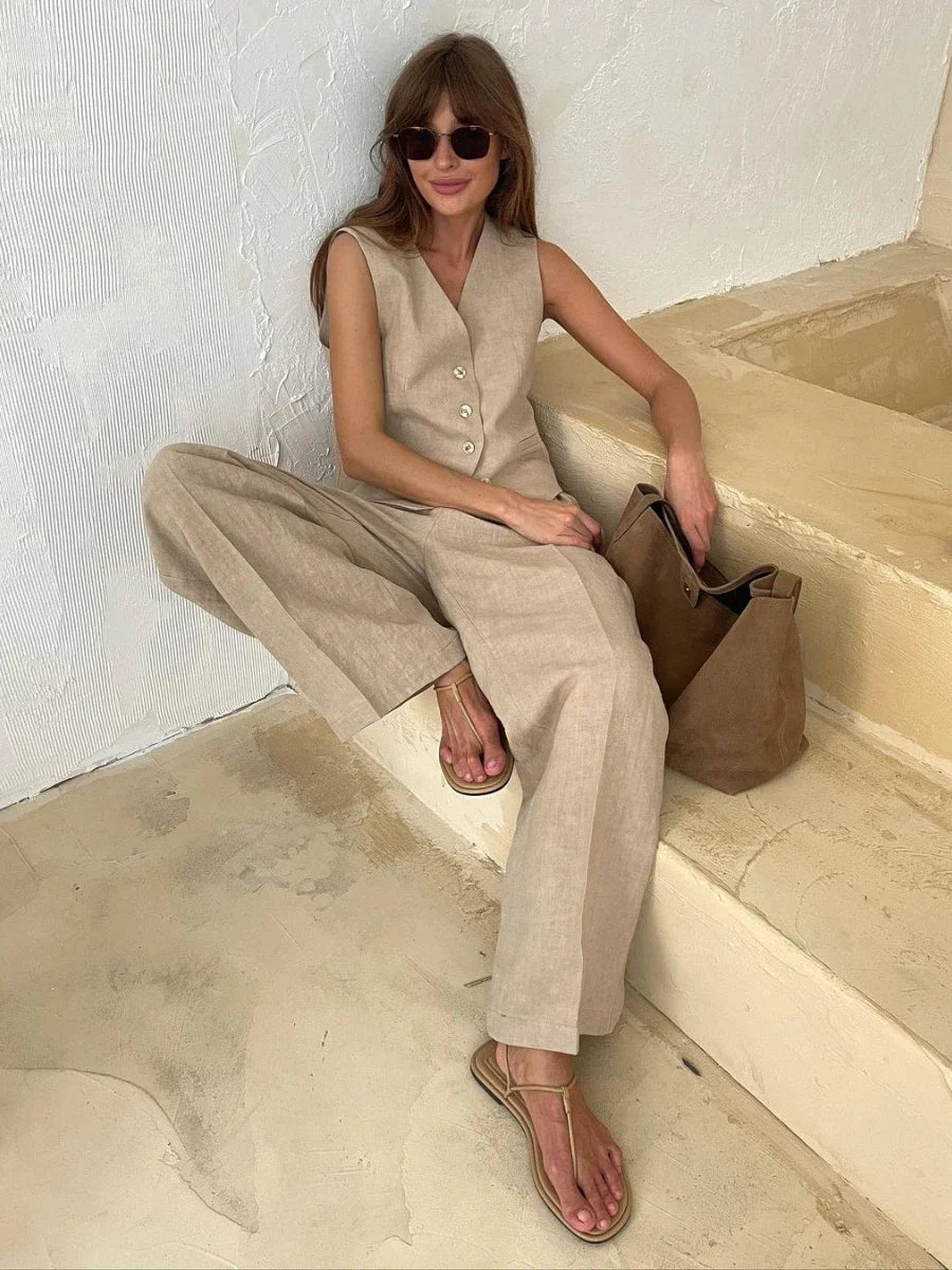 Linen Vest & Pants Two-Piece Outfit