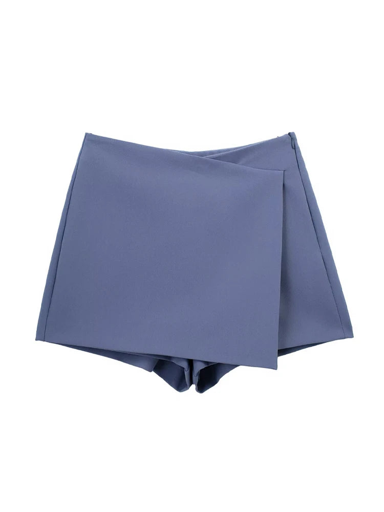 Asymmetric Shorts Skirts, Vintage High Waist, Side Zipper