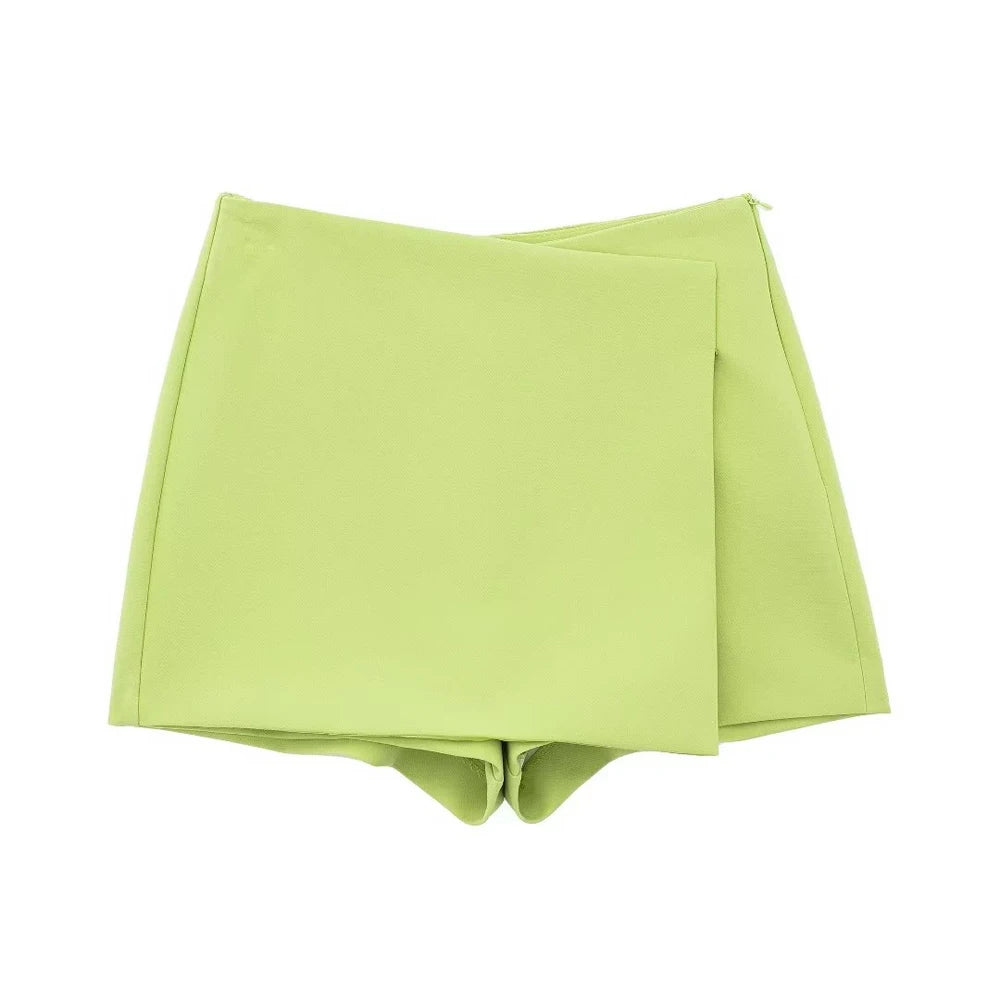 Asymmetric Shorts Skirts, Vintage High Waist, Side Zipper