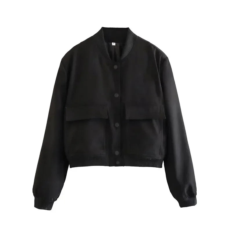 Bomber Aviator Cropped Jacket, Long Sleeves