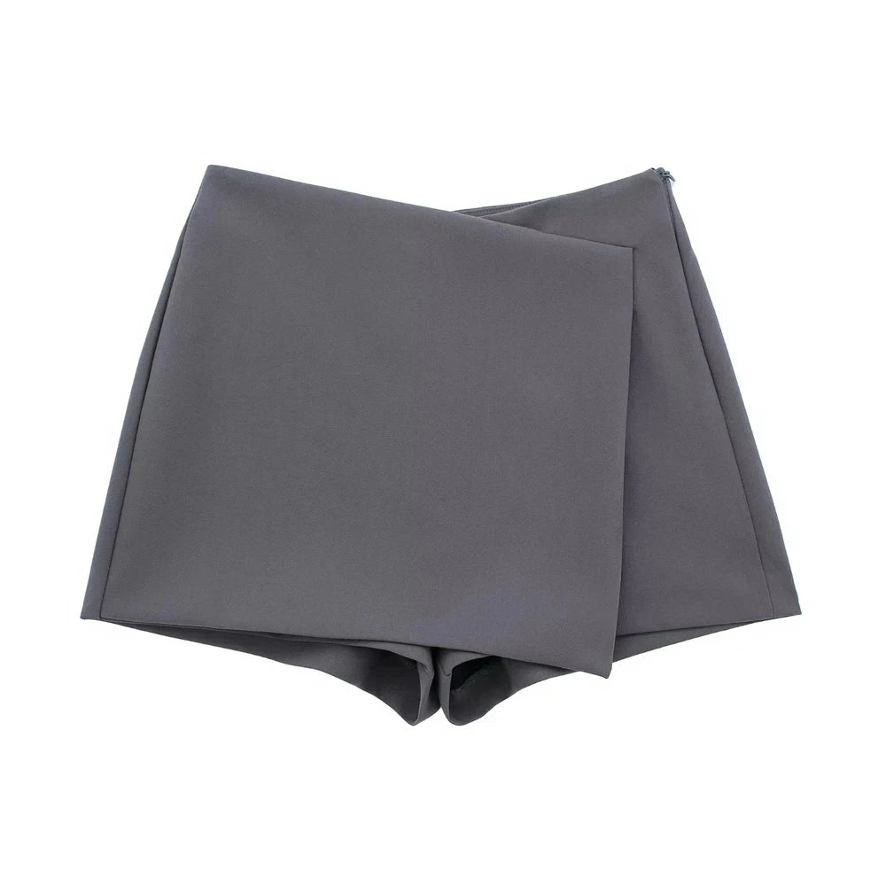 Asymmetric Shorts Skirts, Vintage High Waist, Side Zipper
