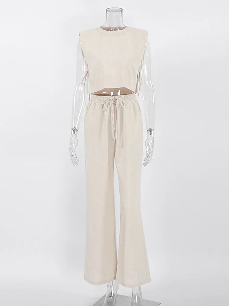 Linen Pants, Crop Top Two Piece Matching Set