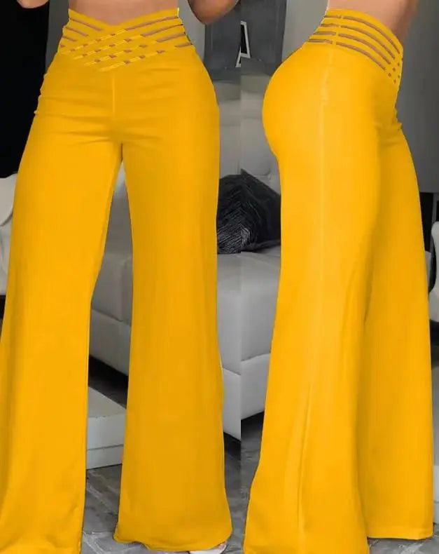 Casual Long Trousers, High Waist Flared Pants